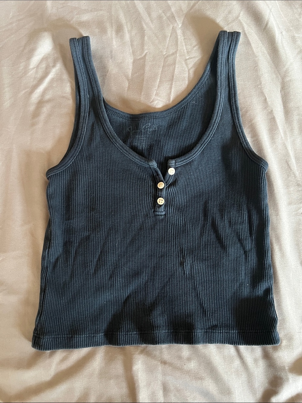 Brandy Melville- John Galt- Ribbed Scoop Neck Tank Top with Button Front - Navy